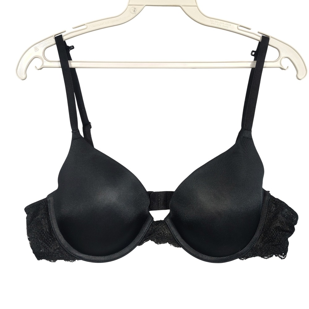 SO Intimates Bra Womens 36B Lace Trim Underwire T-Shirt Black 0951